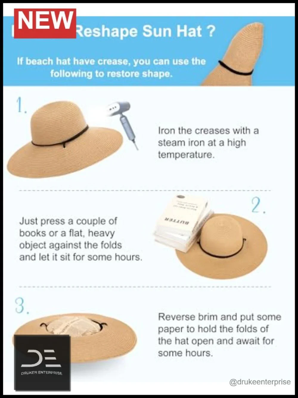 Wide Brim Straw Hat with Chin Strap UPF 50+ Sun Protection
